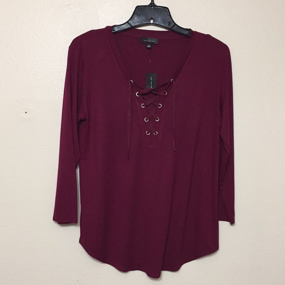 Lace up knit top in Berry.